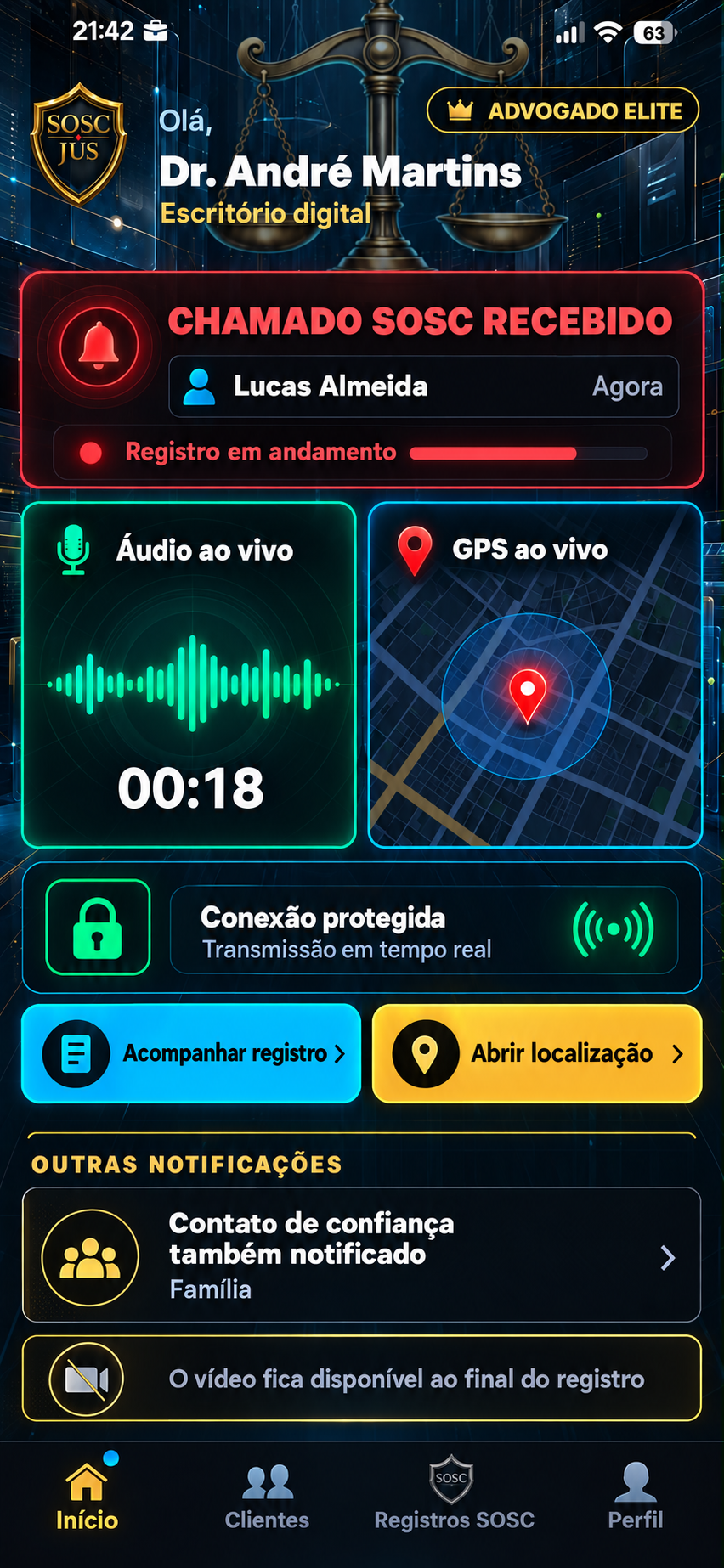 Tela de chamado recebido