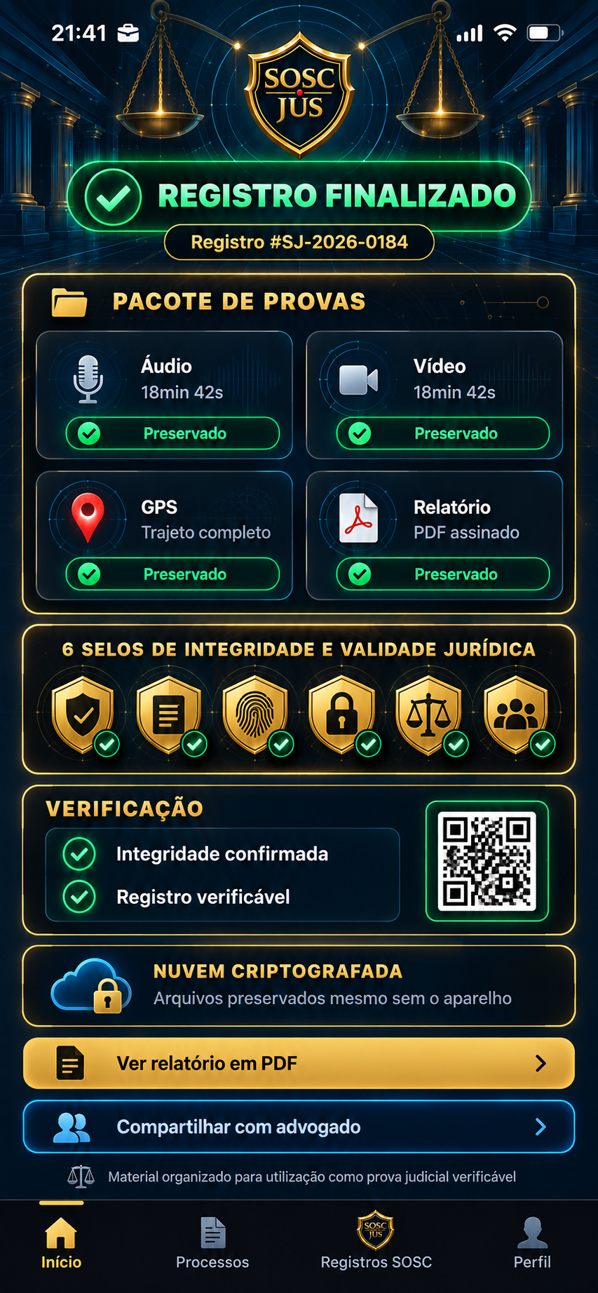 Tela de relatório finalizado