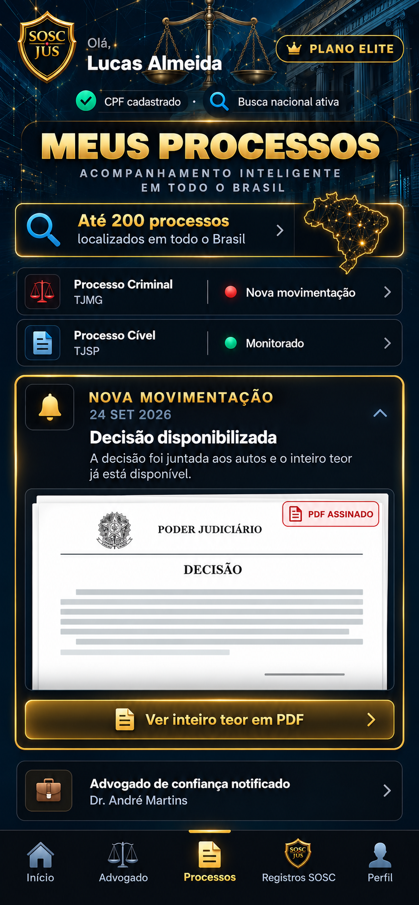 Tela Meus Processos do usuário