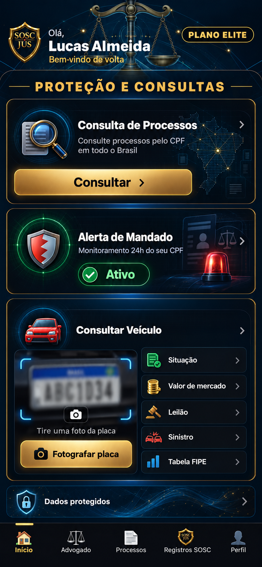 Tela Proteção e Consultas